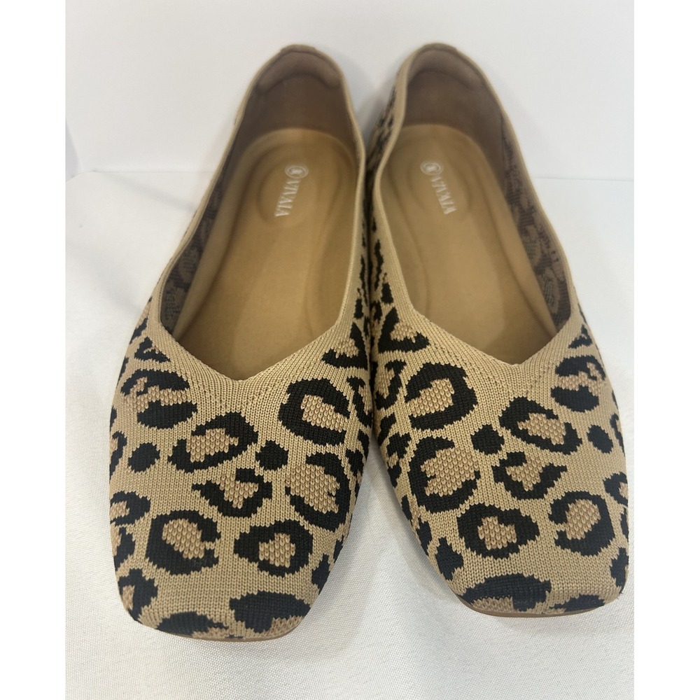 Leopard Knit Ballet Flats - Tan/Black